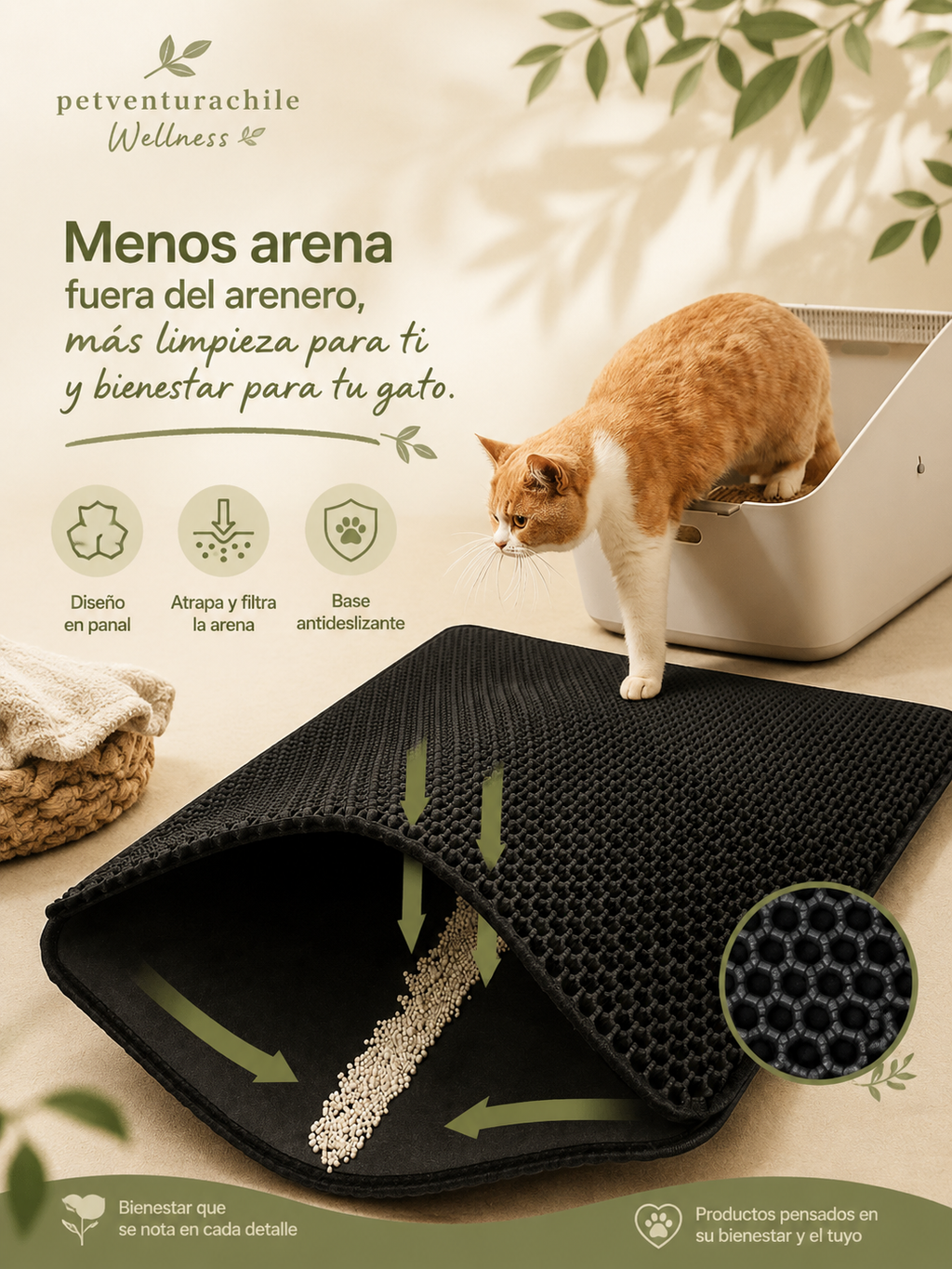 Alfombra Atrapa Arena para Gatos | Doble Capa Antideslizante