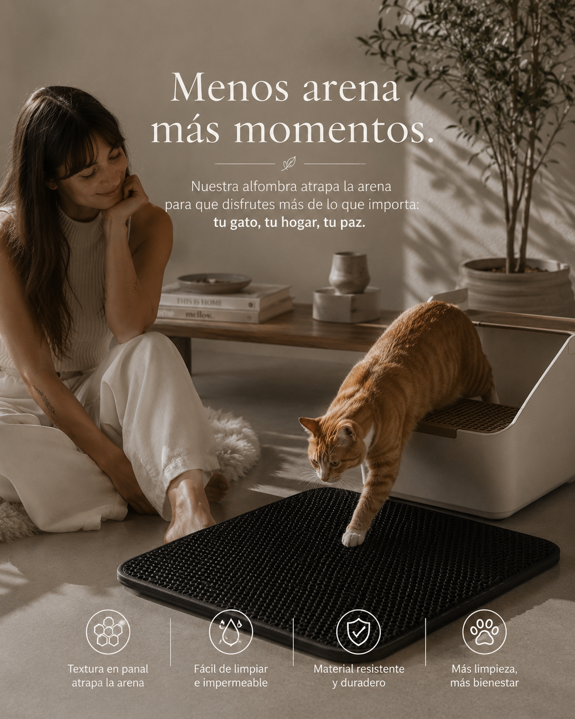 Alfombra Atrapa Arena para Gatos | Doble Capa Antideslizante